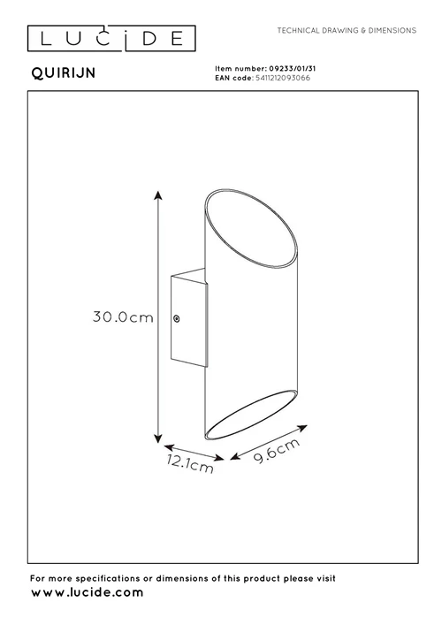 Lucide QUIRIJN - Applique murale - Ø 10 cm - 1xG9 - Blanc - technique